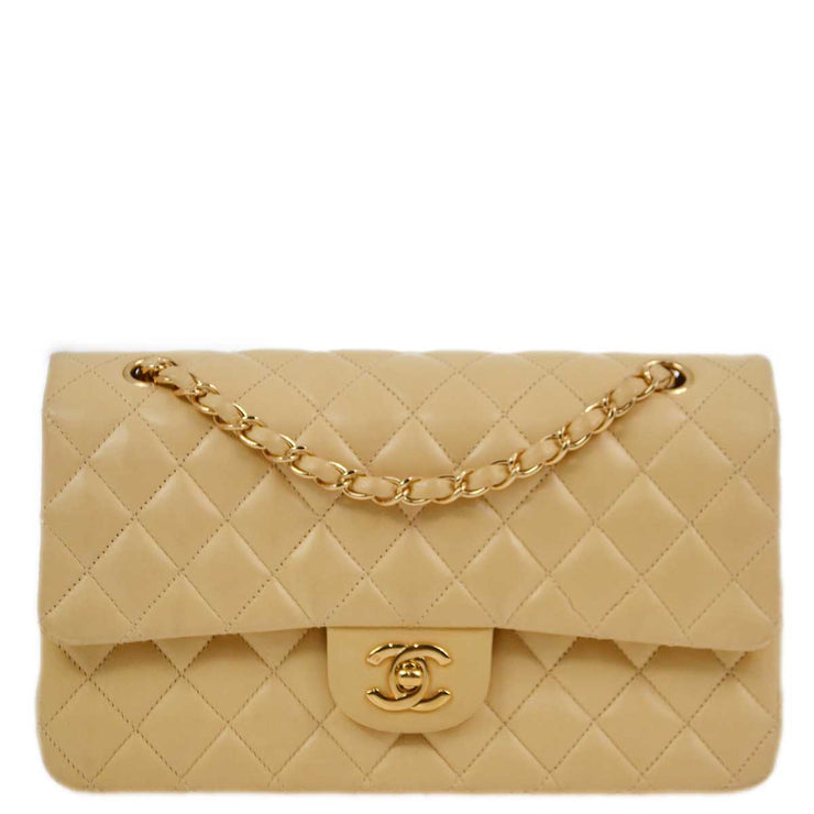 Chanel 2004-2005 Beige Lambskin Medium Classic Double Flap Shoulder Bag