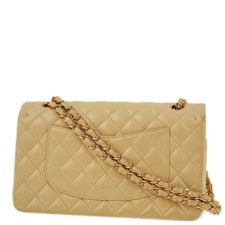 Chanel 2004-2005 Beige Lambskin Medium Classic Double Flap Shoulder Bag