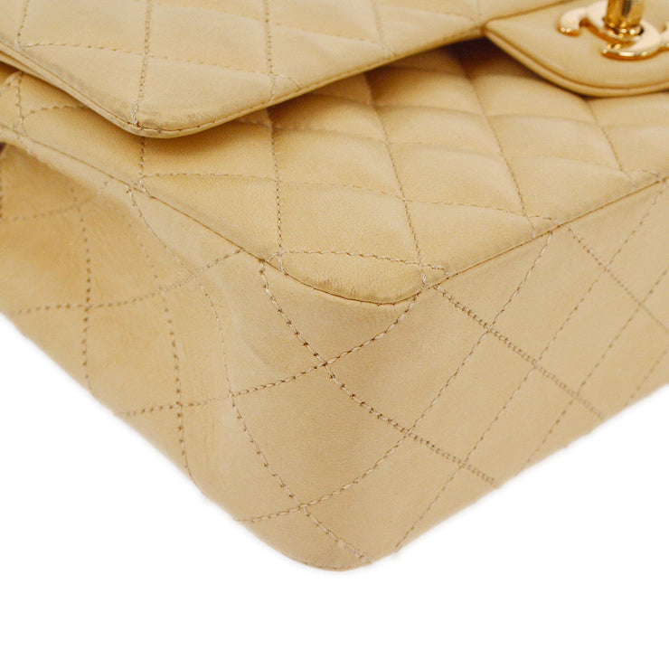 Chanel 2004-2005 Beige Lambskin Medium Classic Double Flap Shoulder Bag