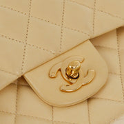 Chanel 2004-2005 Beige Lambskin Medium Classic Double Flap Shoulder Bag