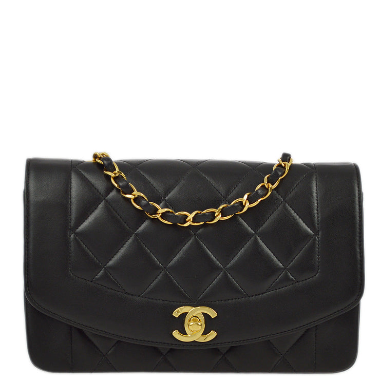 Chanel 1996-1997 Black Lambskin Small Diana Shoulder Bag