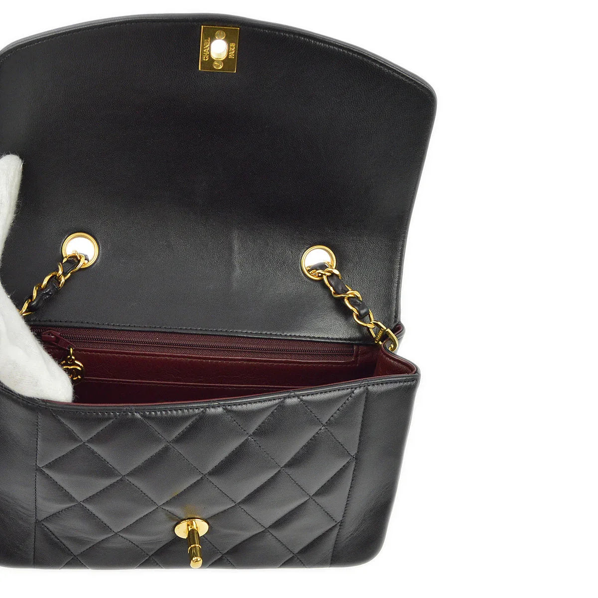 Chanel 1996-1997 Black Lambskin Small Diana Shoulder Bag
