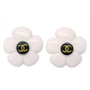 Chanel Flower Earrings Clip-On White 96P