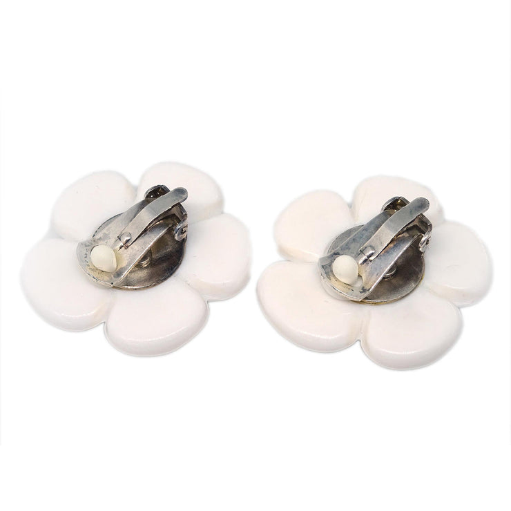 Chanel Flower Earrings Clip-On White 96P