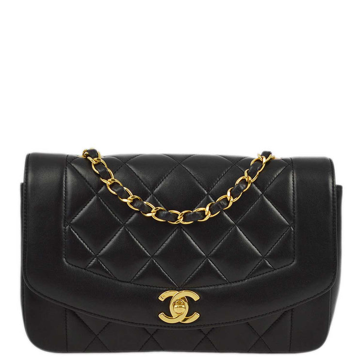 Chanel 1994-1996 Black Lambskin Small Diana Shoulder Bag