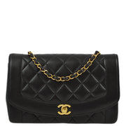 Chanel 1991-1994 Black Lambskin Medium Diana Shoulder Bag