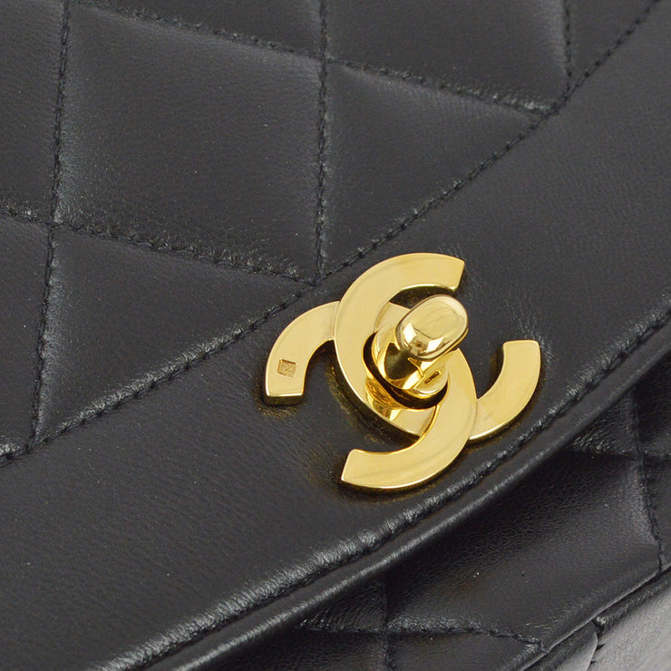 Chanel 1991-1994 Black Lambskin Medium Diana Shoulder Bag