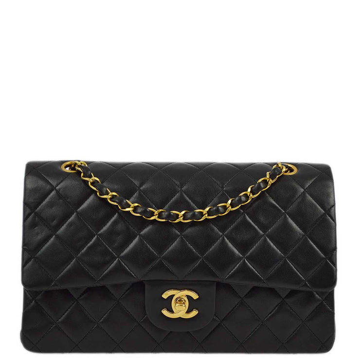 Chanel 1994-1996 Black Lambskin Medium Classic Double Flap Shoulder Bag