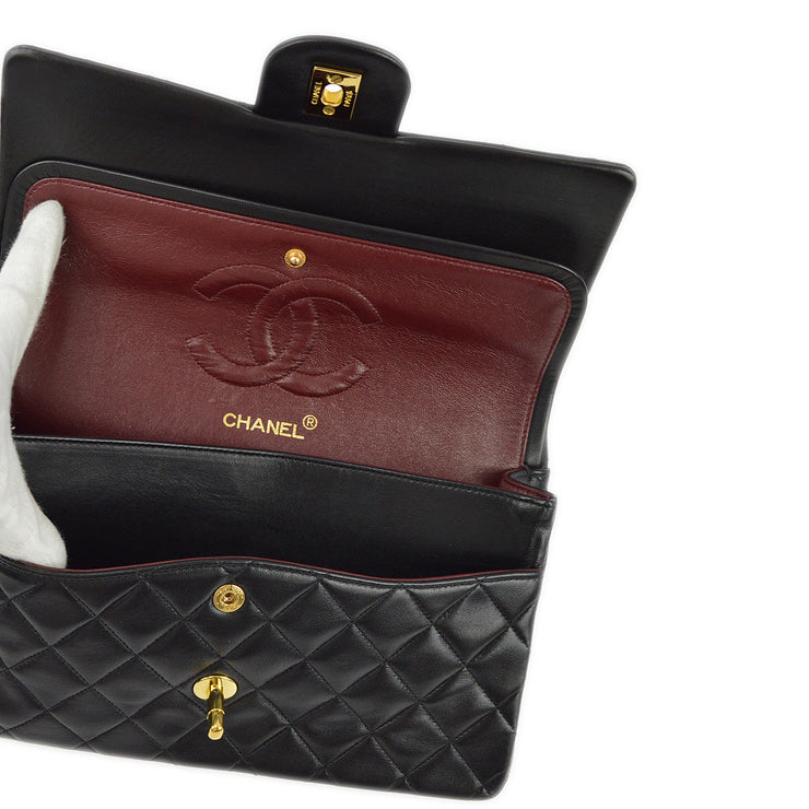 Chanel 1994-1996 Black Lambskin Medium Classic Double Flap Shoulder Bag