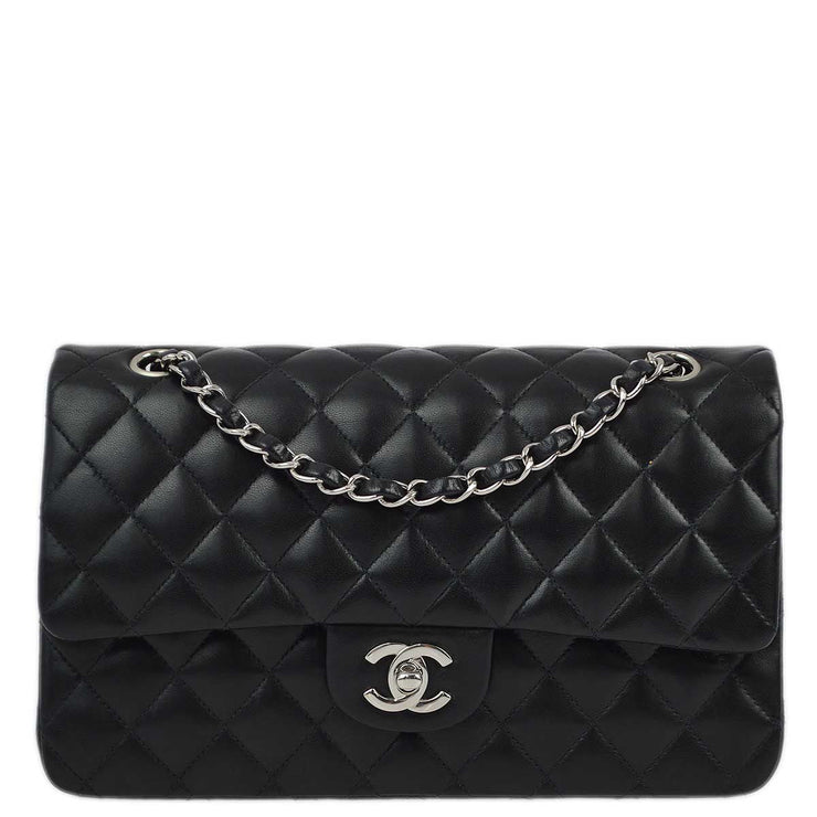 Chanel 2004-2005 Black Lambskin Medium Classic Double Flap Shoulder Bag