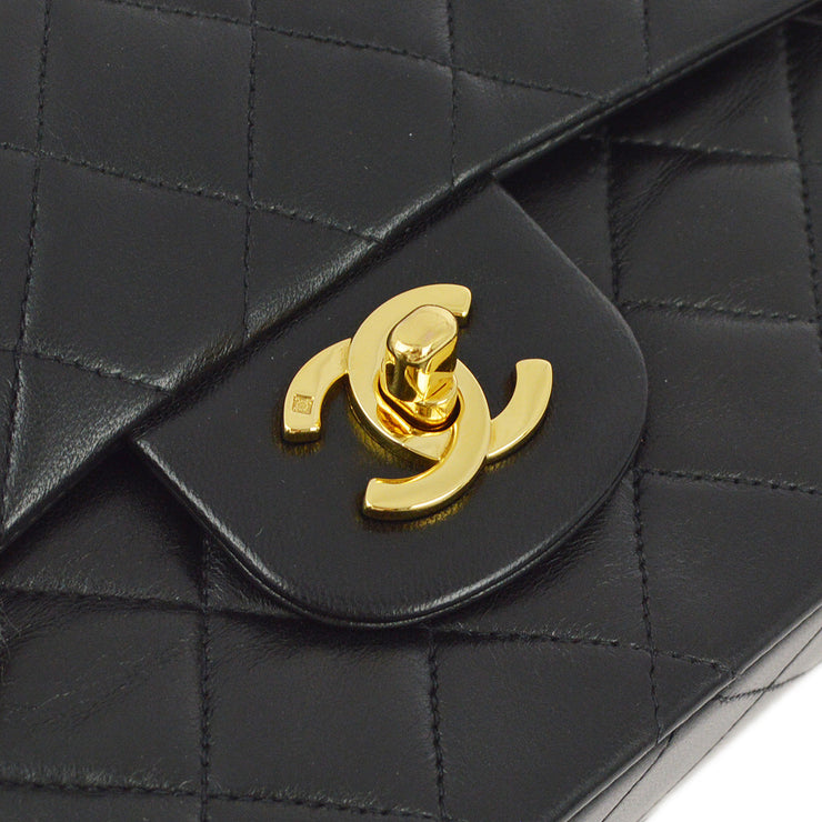 Chanel 1994-1996 Black Lambskin Small Classic Double Flap Shoulder Bag