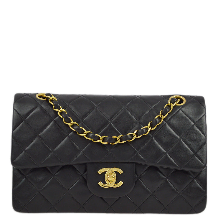 Chanel 1994-1996 Black Lambskin Small Classic Double Flap Shoulder Bag