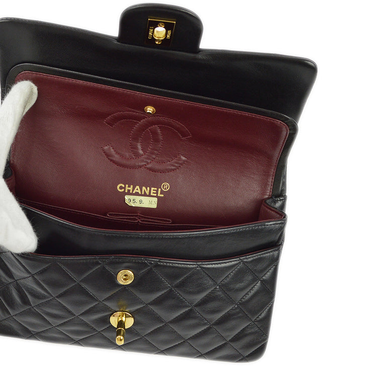 Chanel 1994-1996 Black Lambskin Small Classic Double Flap Shoulder Bag