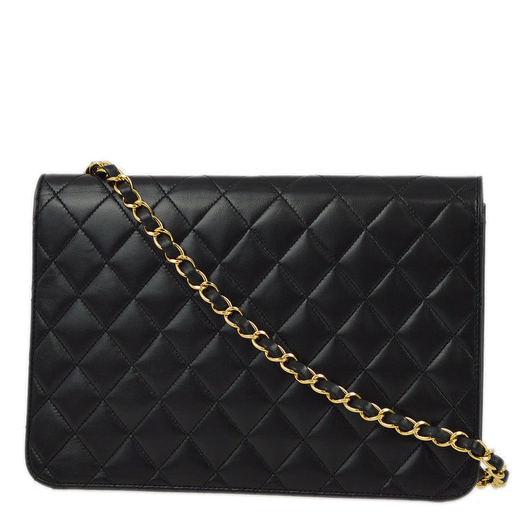 Chanel 2005-2006 Black Lambskin Turnlock Medium Half Flap Shoulder Bag