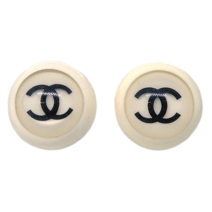 Chanel Button Earrings Clip-On White 01P