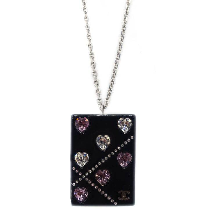 Chanel Black Square Necklace Pendant Rhinestone 04A