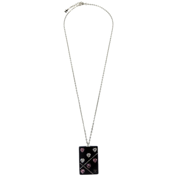 Chanel Black Square Necklace Pendant Rhinestone 04A