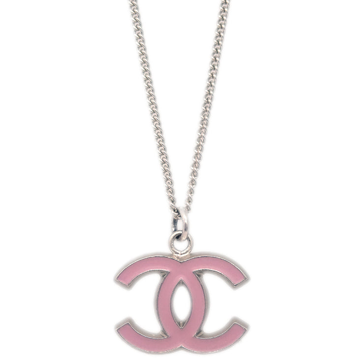 Chanel Chain Necklace Silver Pink 05A