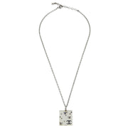 Chanel Silver Square Necklace Pendant Rhinestone 05A