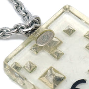 Chanel Silver Square Necklace Pendant Rhinestone 05A