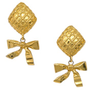 Chanel Bow Dangle Earrings Clip-On Gold