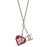 Chanel Heart Chain Pendant Necklace Gold 05P