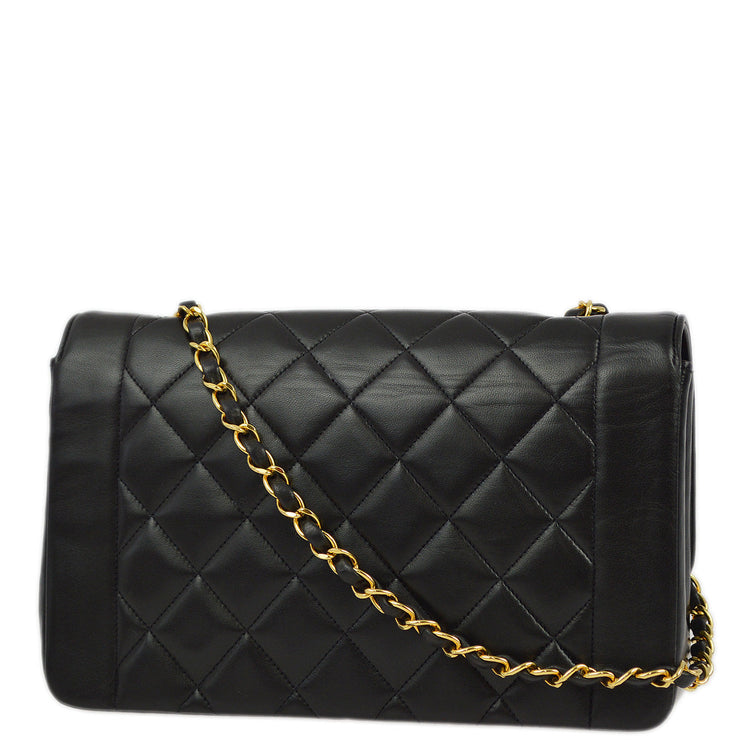 Chanel 1991-1994 Black Lambskin Medium Diana Shoulder Bag