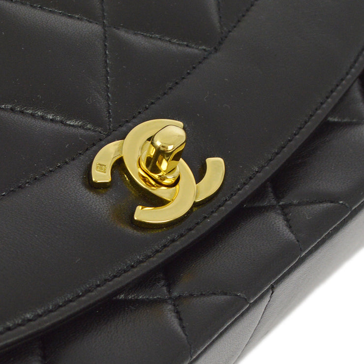 Chanel 1991-1994 Black Lambskin Medium Diana Shoulder Bag