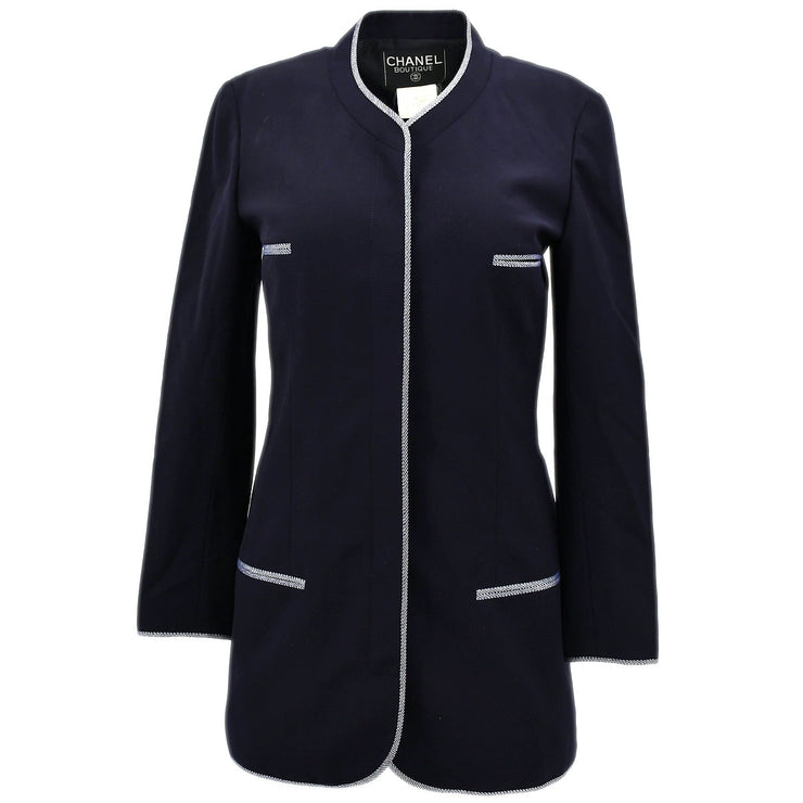 Chanel Single Breasted Jacket Navy 96P #34