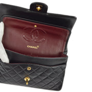 Chanel 1994-1996 Black Lambskin Medium Classic Double Flap Shoulder Bag