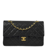 Chanel 1989-1991 Black Lambskin Medium Classic Double Flap Shoulder Bag