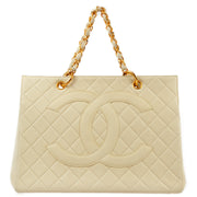 Chanel 1996-1997 Ivory Lambskin Chain Tote Handbag