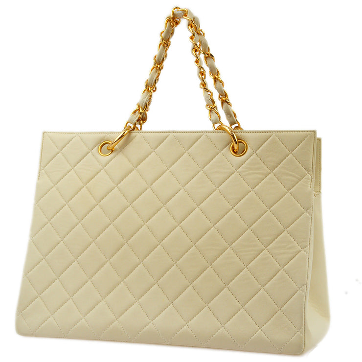 Chanel 1996-1997 Ivory Lambskin Chain Tote Handbag