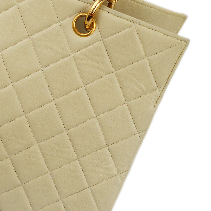 Chanel 1996-1997 Ivory Lambskin Chain Tote Handbag