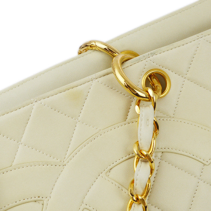 Chanel 1996-1997 Ivory Lambskin Chain Tote Handbag