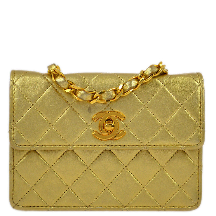 Chanel 1989-1991 Gold Lambskin Straight Flap Shoulder Bag