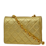 Chanel 1989-1991 Gold Lambskin Straight Flap Shoulder Bag