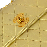 Chanel 1989-1991 Gold Lambskin Straight Flap Shoulder Bag