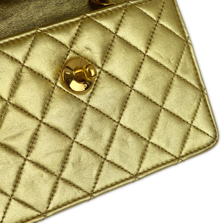 Chanel 1989-1991 Gold Lambskin Straight Flap Shoulder Bag