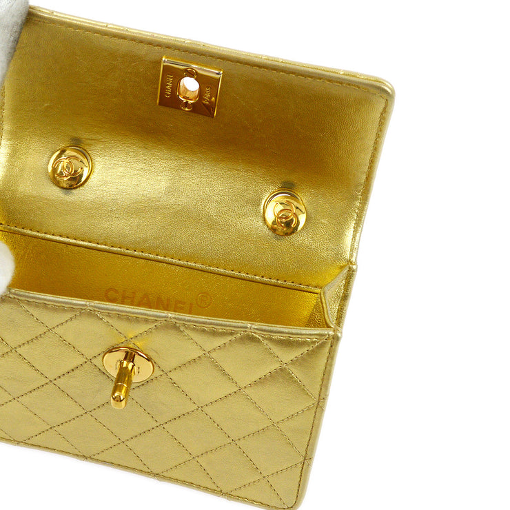 Chanel 1989-1991 Gold Lambskin Straight Flap Shoulder Bag