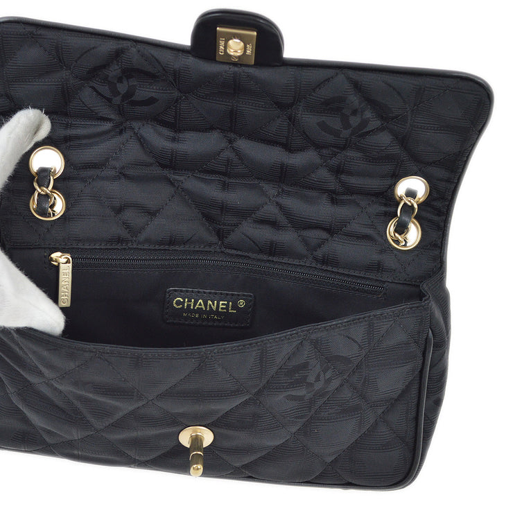 Chanel 2005-2006 Black Jacquard Nylon Travel Line Single Flap Shoulder Bag