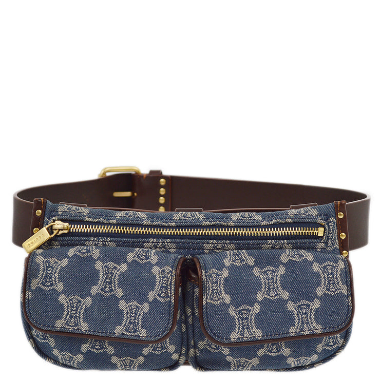 Celine Blue Denim Macadam Belt Bum Bag