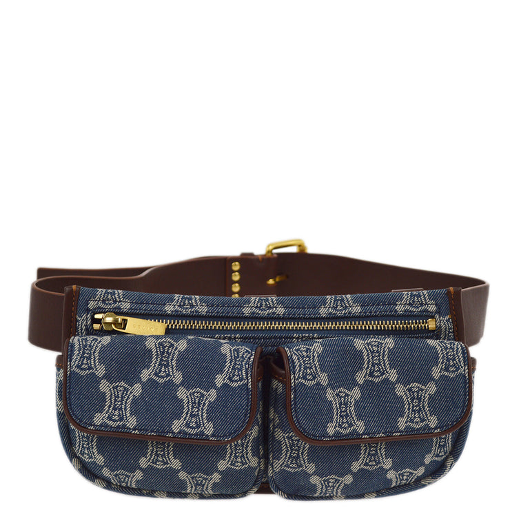 Celine Blue Denim Macadam Belt Bum Bag