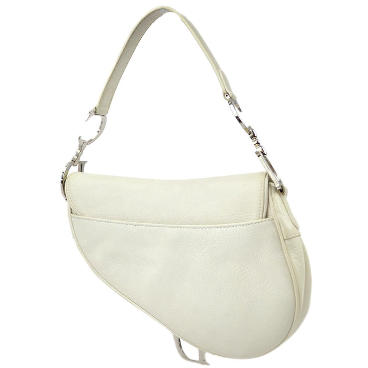 Christian Dior 2005 White Embroidered Saddle Handbag