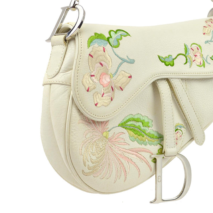 Christian Dior 2005 White Embroidered Saddle Handbag