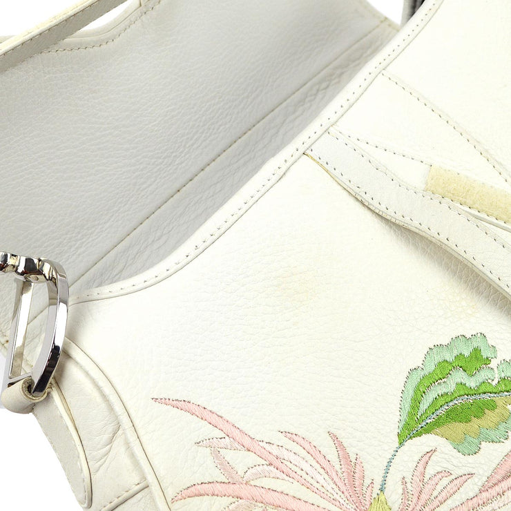 Christian Dior 2005 White Embroidered Saddle Handbag