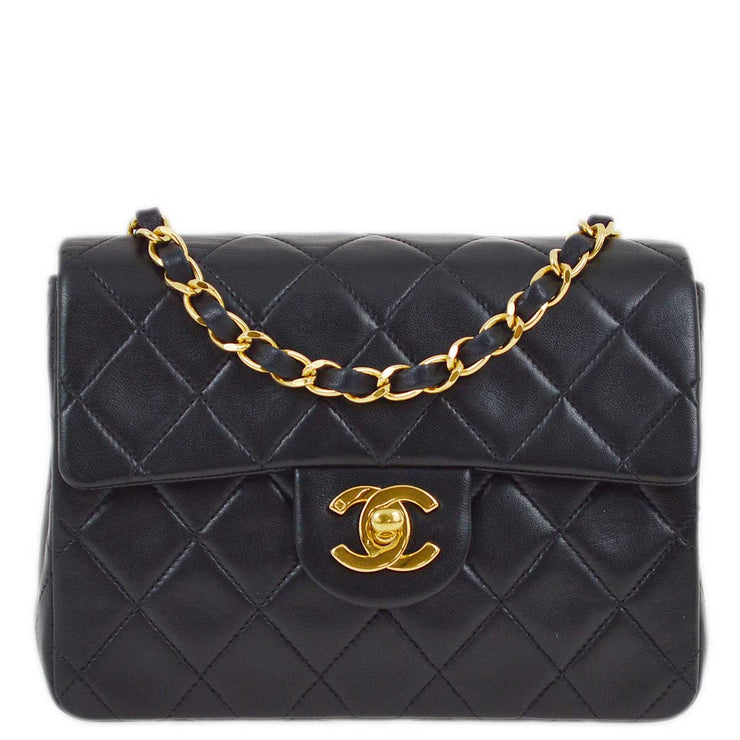 Chanel 1996-1997 Black Lambskin Mini Classic Square Flap Shoulder Bag 17