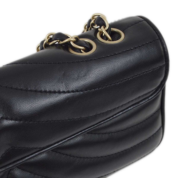 Chanel 2003-2004 Black Lambskin Straight Flap Shoulder Bag