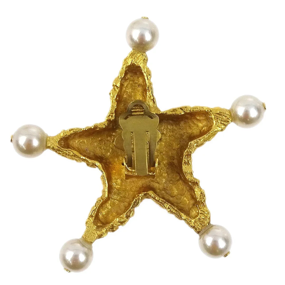 Chanel Costume Pearl Star Clip-On Earrings Gold 93C