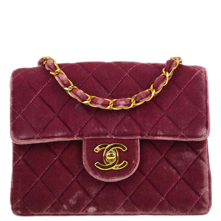 Chanel * 1994-1996 Pink Purple Velvet Mini Classic Square Flap Shoulder Bag 17